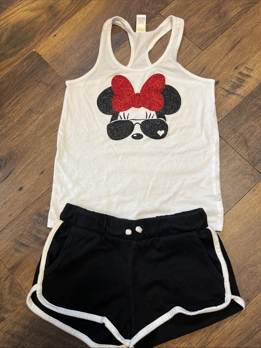 Girls White & Black Minnie-Inspired Tank and Shorts Matching Set size 6-7